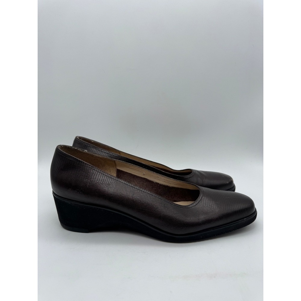 Salvatore Ferragamo Brown Lizard Embossed Leather Wedge Pumps Shoes Italy 8.5 B